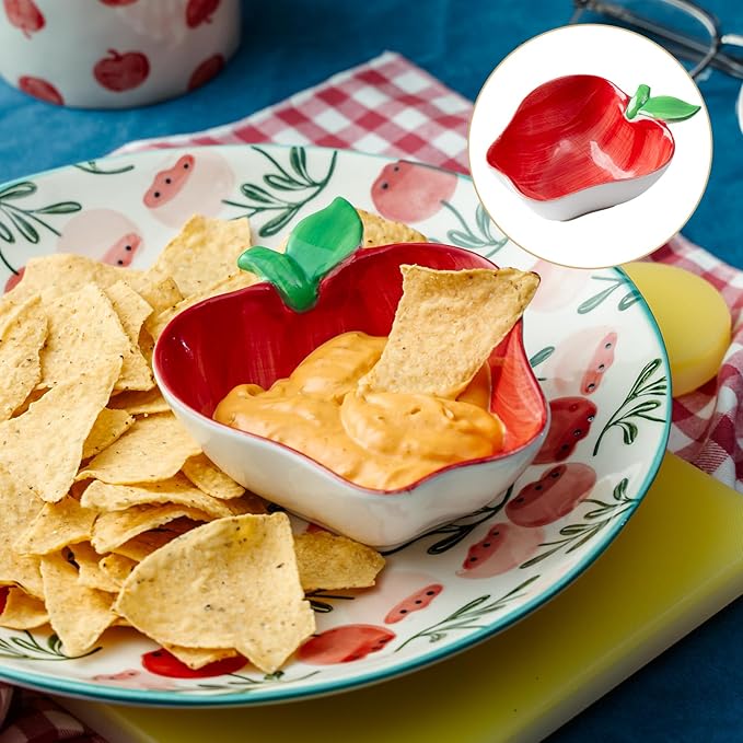 Apple-Shaped Salad Serving Bowls，Mini Size Mixing Bowl Set for Salad, Preparing, Fruit, Vegetables,Food Safe,Unique Kitchenware Gift for Holidays, Parties, Home Decor-2pcs