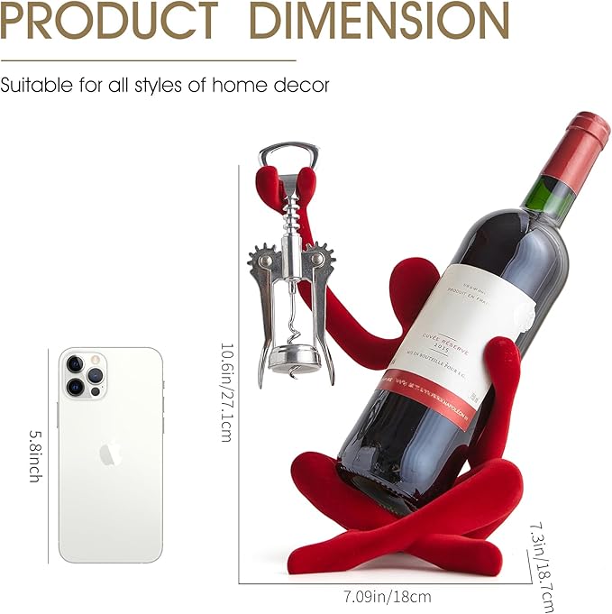 XINXUAN Abstract Wine Bottle Holder Home Decor, Resin Hollow-Out Design Decorative Wine Rack (Flocking - Red)