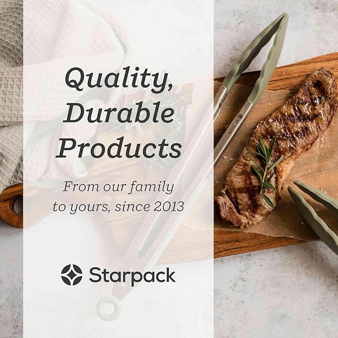 Starpack 'Get a Grip' Silicone Kitchen Tongs for Cooking (2Pcs) - BBQ Tongs for Grill Heat Resistant to 600°F - Stainless Steel Kitchen Utensils w/Non Stick Silicone Tips - 9",12" for Serving Food