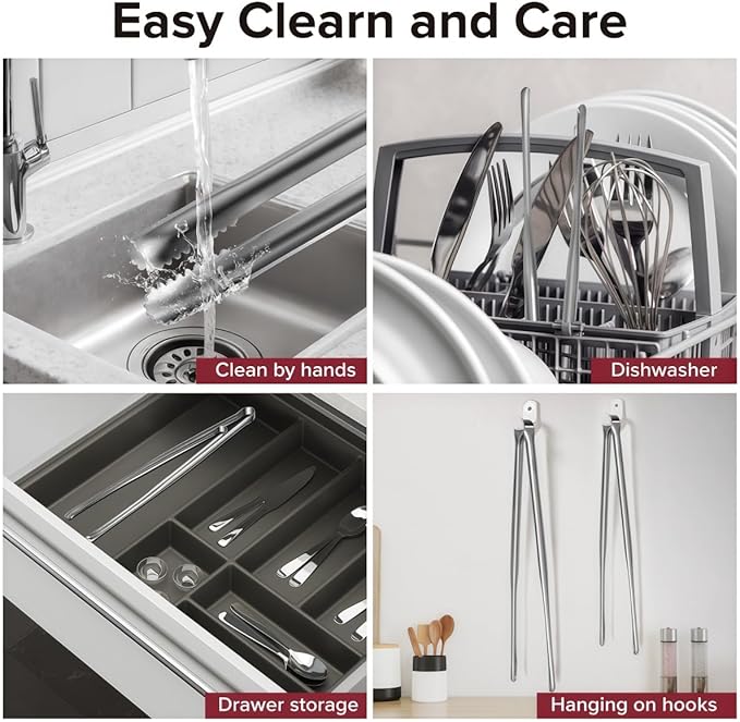 8 Pack Kitchen Tongs, Stainless Steel Serving Tongs with Non-Slip Tips for Cooking，Easily Control Kitchen Tweezer, Multi-Purpose Korean Tong for Baking, Food Plating, BBQ (7 Inch)