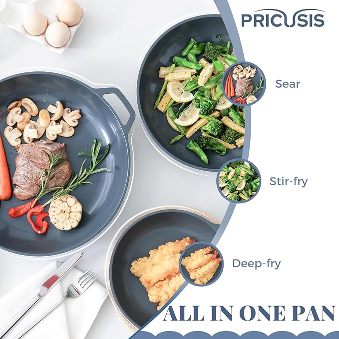 PRICUSIS Ceramic Pots and Pans Set Nonstick, 9Pcs Nontoxic Induction Cookware Set, Dishwasher Safe, Stay Cool Handle, PTFE PFOA & PFAS Free, Gray