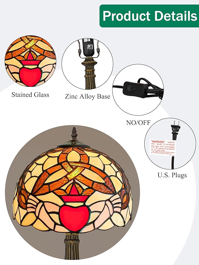 KY&BOSAM Tiffany Table Lamps Irish Gold Crown Celtic Style17500 Lumens Desk Lights Stained Glass Shade + UL E26 Lamp Holder+Zinc Base 12*12*19 Inch Living Room Bedroom St Patrick's Day Memory Decor