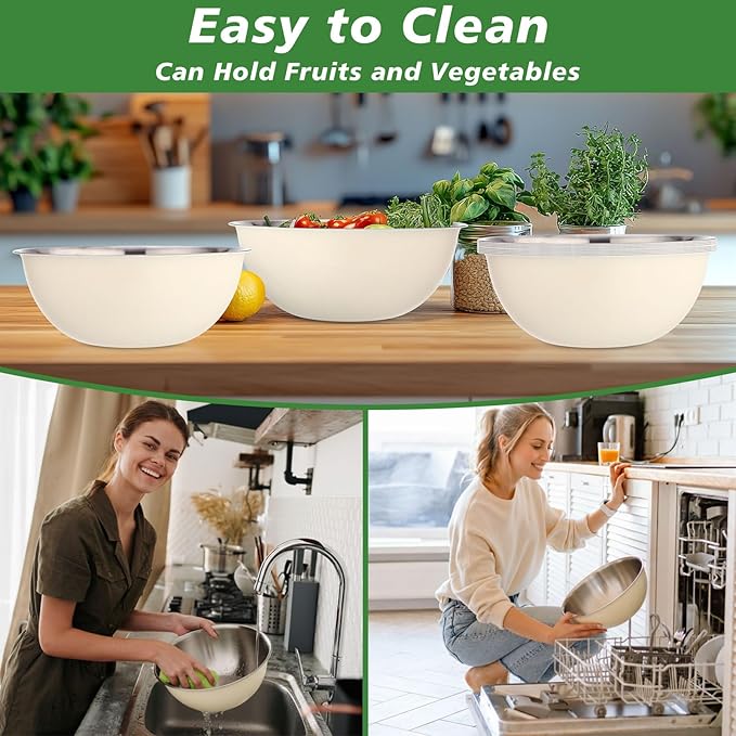12 Pcs 2.2qt Stainless Steel Mixing Bowls Nesting Metal Prep Salad Bowls with Scale Reusable Baking Cooking Food Soup Storage Organizers for Kitchen Refrigerator