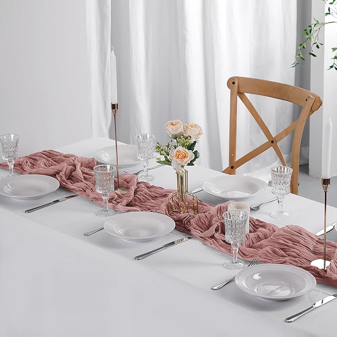 6 Pack Cheesecloth Table Runner 9ft,17 x 108 inch Gauze Table Runner Rustic Romantic Wedding Runner for Wedding Bridal Shower Fall Decoration,Light Blue
