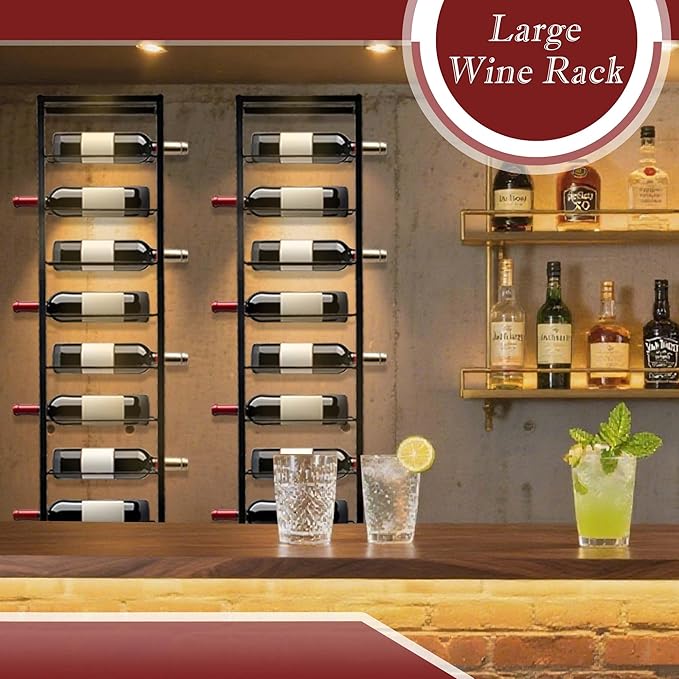 FLstudio Wall Mounted Wine Rack: 10 Bottles Wine Rack for Wall - Black Metal Wine Bottle Holder, Wall Racks for Wine Bottles Display and Storage, Hanging Bottle Organizer for Home Bar, Kitchen