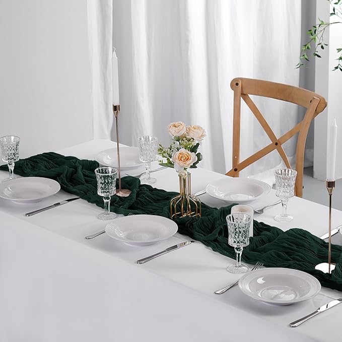 6 Pack Cheesecloth Table Runner 9ft,17 x 108 inch Gauze Table Runner Rustic Romantic Wedding Runner for Wedding Bridal Shower Fall Decoration,Grey Green