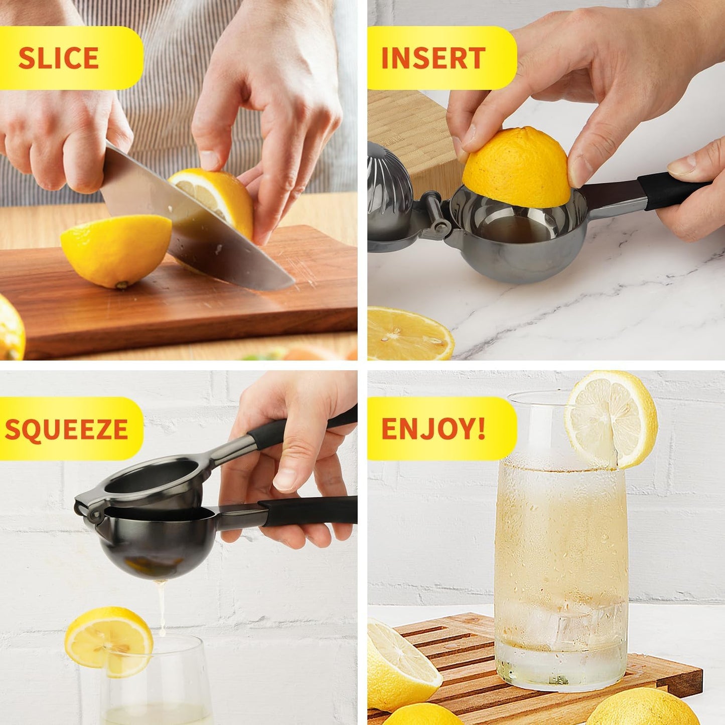 Lemon Squeezer,304 Stainless Steel Citrus Press Juicer,Non-Slip Grip Design Manual Juicer,Heavy Duty Manual Citrus Press Juicer & Lime Squeezer-Grey & Red