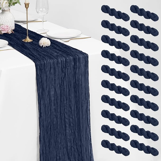 20 Pack Cheesecloth Table Runner Navy Blue, Rustic Boho Gauze Fabric Table Runner Romantic Table Runner For Wedding, Festival, Birthday, Anniversary, Dinner and Outdoor Events (17.7 x 108 inch)