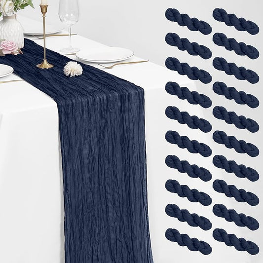 20 Pack Cheesecloth Table Runner Navy Blue, Rustic Boho Gauze Fabric Table Runner Romantic Table Runner For Wedding, Festival, Birthday, Anniversary, Dinner and Outdoor Events (17.7 x 108 inch)