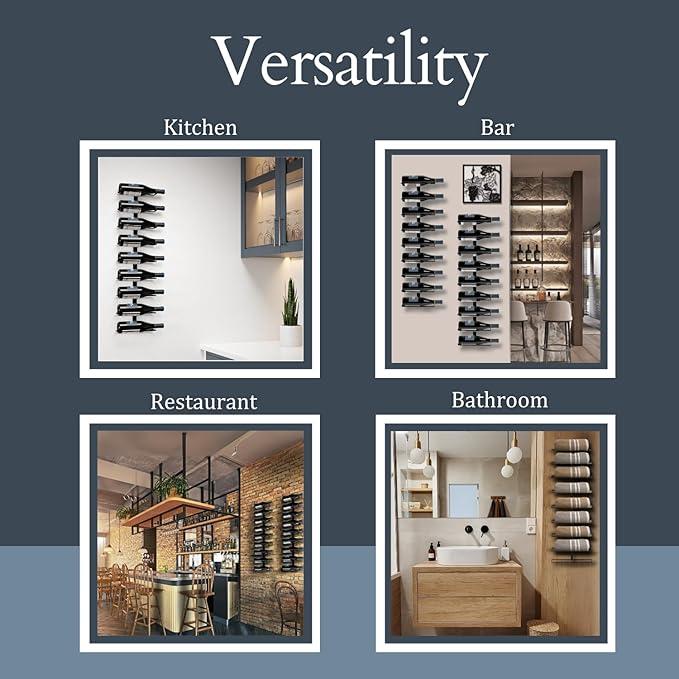 9-Bottle Black Metal Wall Mounted Wine Rack – Modern Industrial Wine Bottle Storage Organizer for Home Bar, Kitchen, Dining Area & Wine Cellar