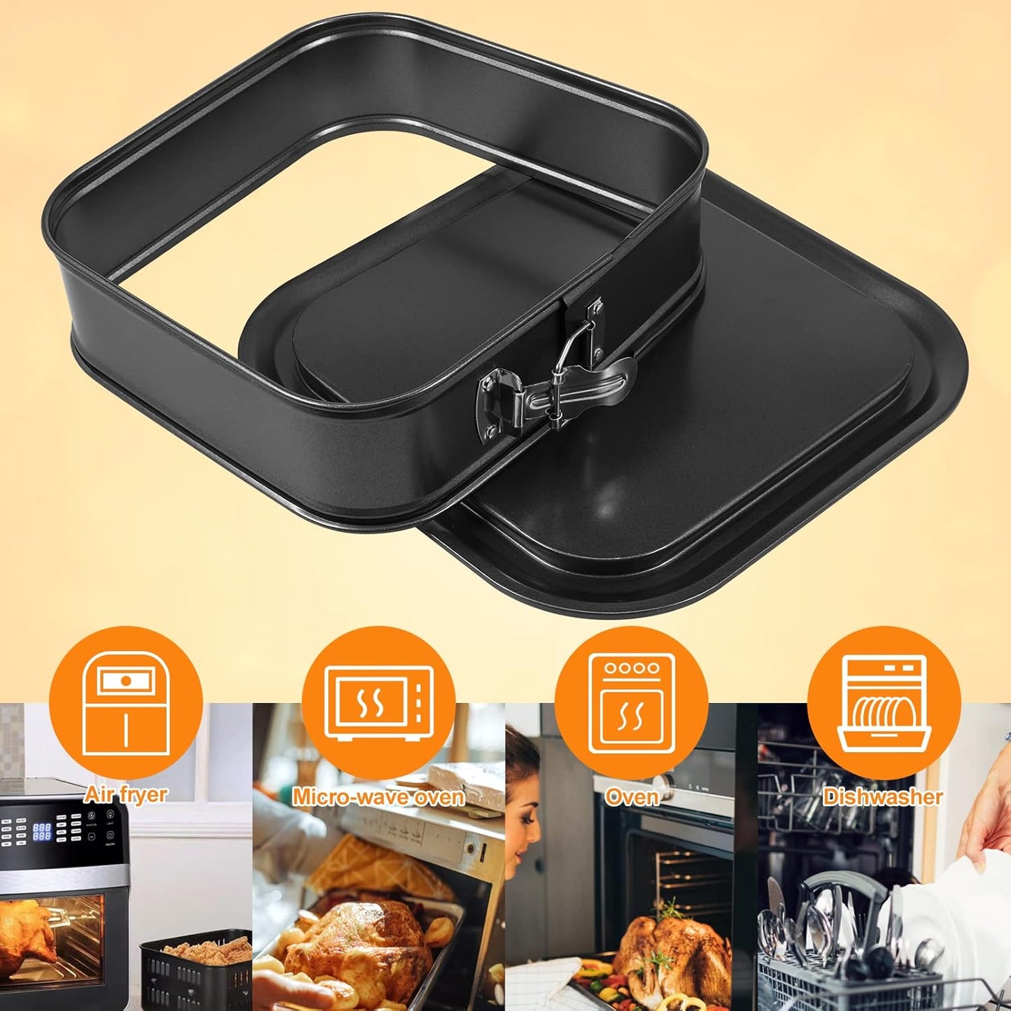 Springform Cake Pan, 9.5 x 9.5Inch Square Cheesecake Pan, Tiramisu Bakeware with Nonstick Removable Bottom, Non-Stick Baking Pan Mold Leakproof - Black