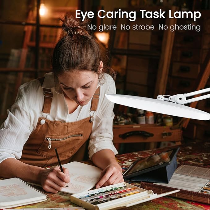 1600 Lumens LED Desk Lamp 24W Super Bright Architect Task Lamp 20 Inches 3 Light Modes Stepless Dimming Eye-Caring Computer Light Adjustable Desk Light for Nails, Home, Office, Crafts & Hobbies