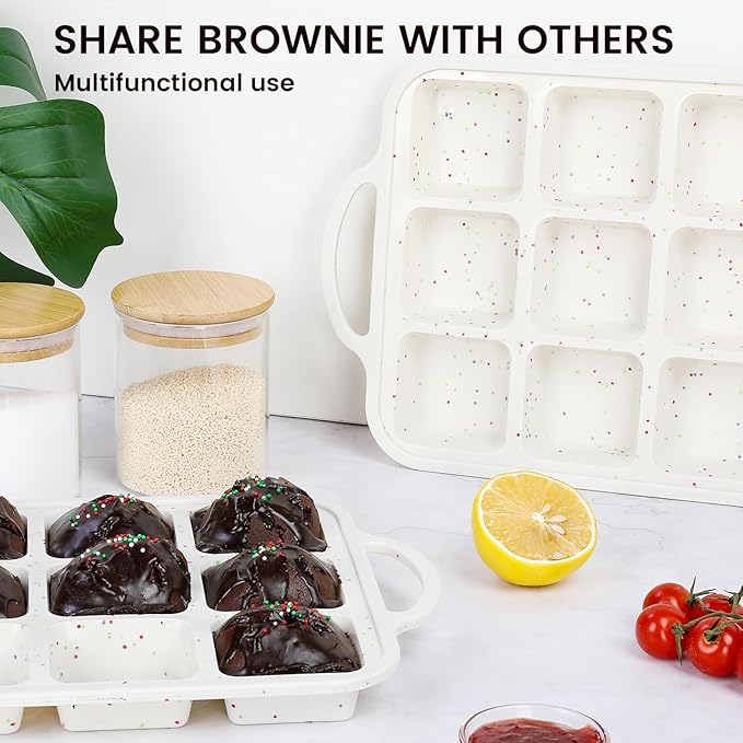 Vinino Silicone Brownie Pan With Dividers, 1 Pack Mini Loaf Pan for Baking Individual, Nonstick 12 Cups Square Muffin Cupcake Pans with Metal Reinforced Frame-Cream