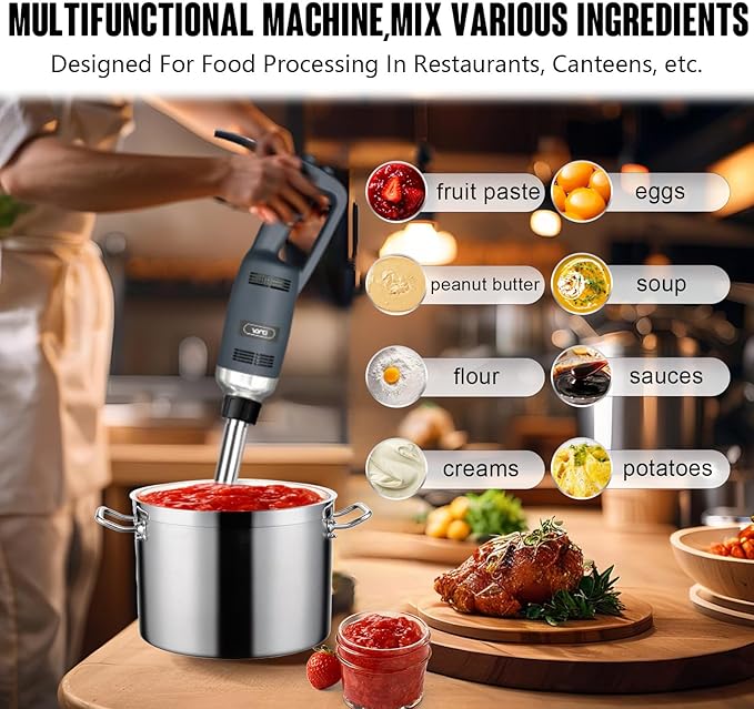 VONCI 500W Commercial Immersion Blender, 16" SUS 304 Removable Shaft, Heavy Duty Power Hand Mixer with Variable Speed 6000-20000RPM, Professional Electric Stick Blender for Restaurant Kitchen Use.