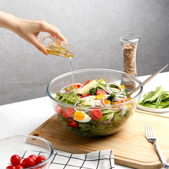 NUTRIUPS 4.5 Quart Large Glass Mixing Bowl, Clear Large Salad Bowls Glass Big Mixing Bowls for Kitchen