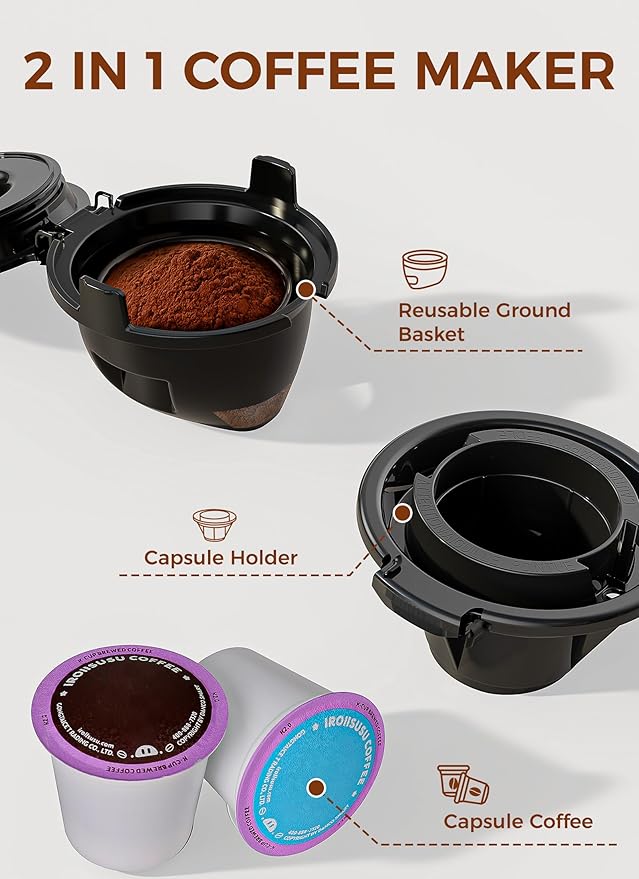 COWSAR Single Serve Coffee Maker, K Cup Coffee Brewer for Capsule and Ground Coffee, Commercial Coffee Machine with 40 Oz Water Tank, 5 Brew Sizes Up To 14 Oz, Ideal for Home/Office, Black