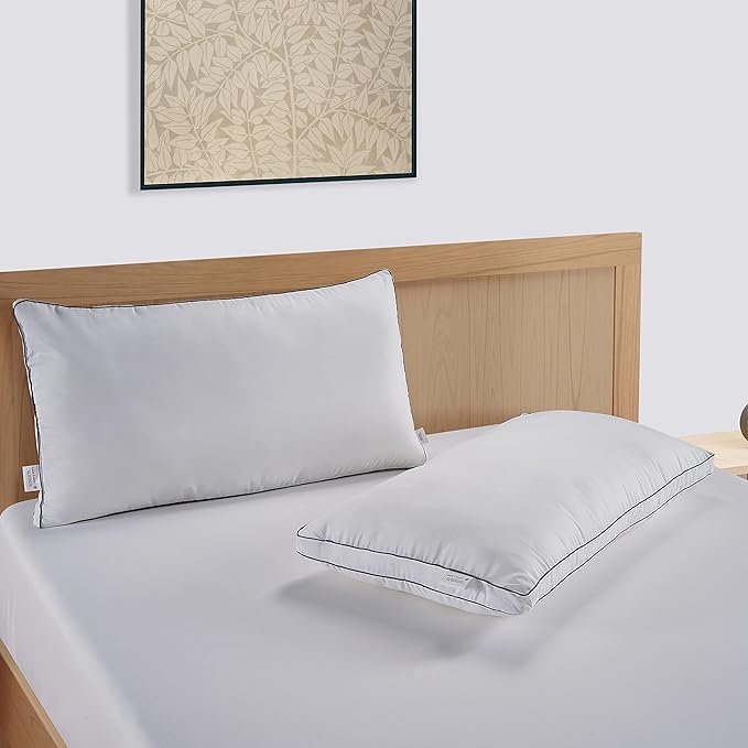 Lane Linen King Size Pillows Set of 2 - Medium Soft Support Gusseted Hotel Quality Bed Pillow, Down Alternative Pillows for Side, Back and Stomach Sleepers, Cool & Breathable For Every Day Use - White