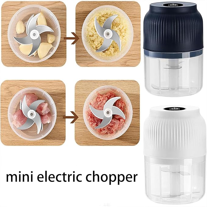 Electric Garlic Chopper Mini Portable, Mini Electric Chopper Food Choppers, Cordless One-Touch Portable Veggie Choppers, 2/3/4/6 Blades Cordless Food Processor for Fruits Vegetables (B-Blue)