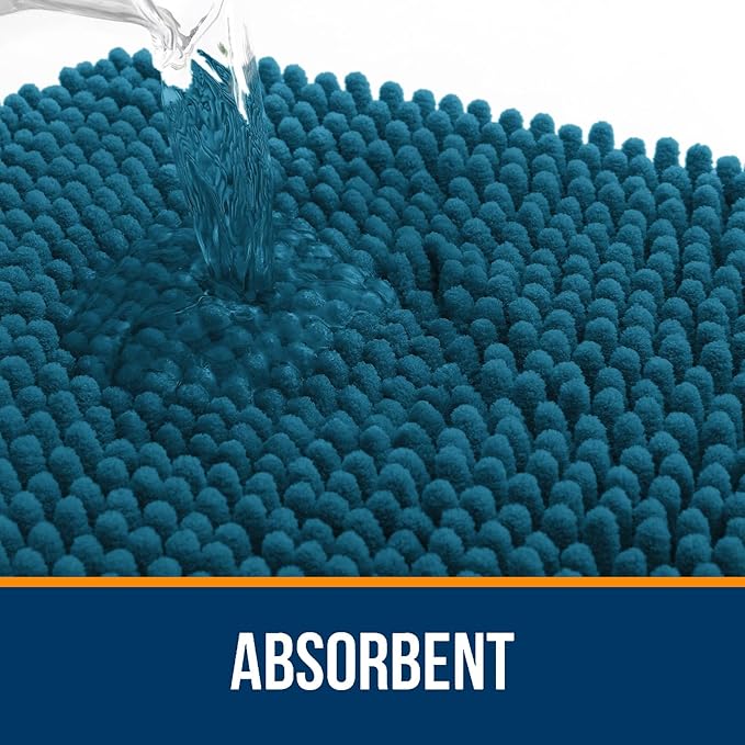 OLANLY Bathroom Rugs 40x32, Extra Soft Absorbent Chenille Bath Rugs, Rubber Backing Quick Dry, Machine Washable Bath Mats for Bathroom Floor, Tub and Shower, Home Decor Accessories, Peacock Blue