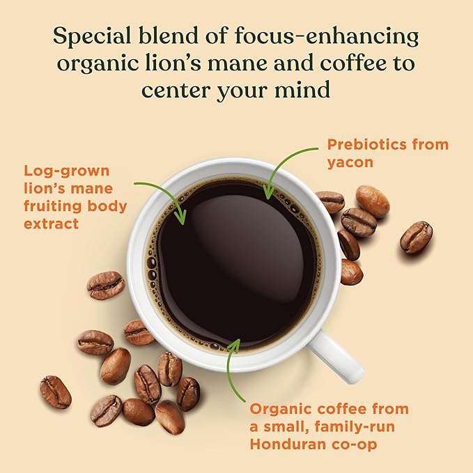 Four Sigmatic Mushroom Coffee K-Cups | Organic Dark Roast Coffee with Lion’s Mane & Yacon | Focus & Immune Support | Vegan & Keto | Sustainable Pods | 48 Count
