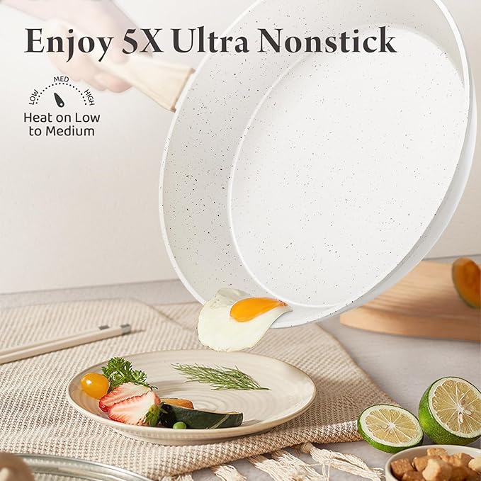 24 Pcs Pots and Pans Set Non Stick Ceramic Cookware Set,Healthy Non Toxic Kitchen Cookware Sets with Large Capacity,Induction Compatible,PFAS/PTFE/PFOA/PFOS Free,Cream White