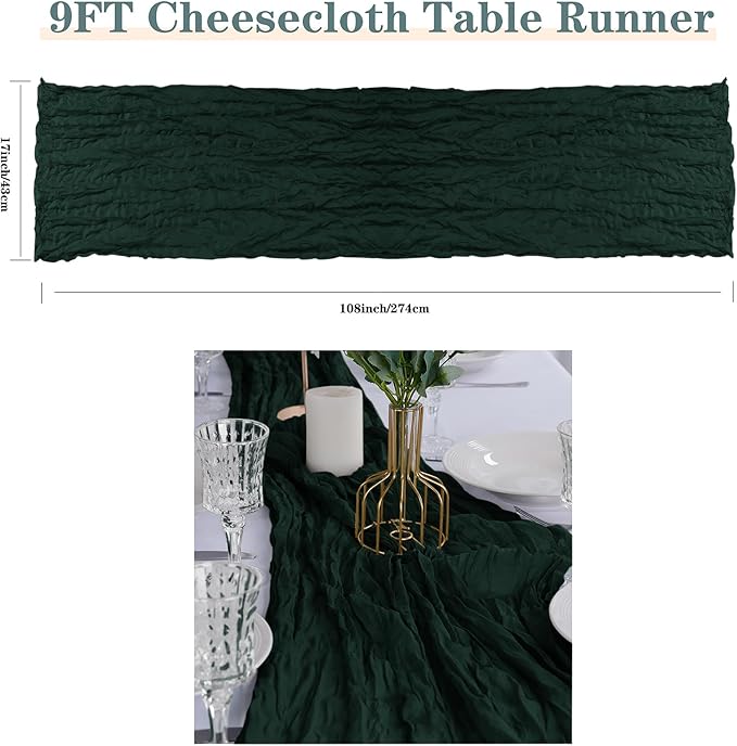 6 Pack Cheesecloth Table Runner 9ft,17 x 108 inch Gauze Table Runner Rustic Romantic Wedding Runner for Wedding Bridal Shower Fall Decoration,Grey Green