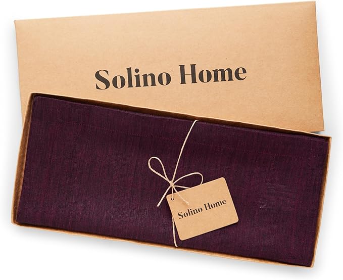 Solino Home Linen Chambray Burgundy Table Runner 108 Inches Long - Athena, 100% Pure Linen 14 x 108 Inch Table Runner for Christmas, New Year
