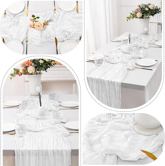 12 Pack White Table Runner 10FT Cheesecloth Table Runner 21 x 120 inch Boho Gauze Cheese Cloth Table Runners Rustic Sheer Table Runners for Party Wedding Bridal Baby Shower Christmas Table Decor