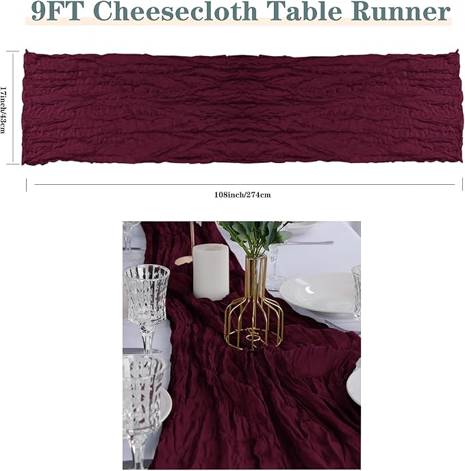 12 Pack Cheesecloth Table Runner 9ft,17 x 108 inch Gauze Table Runner Rustic Romantic Wedding Runner for Wedding Bridal Shower Fall Decoration,Emerald Green
