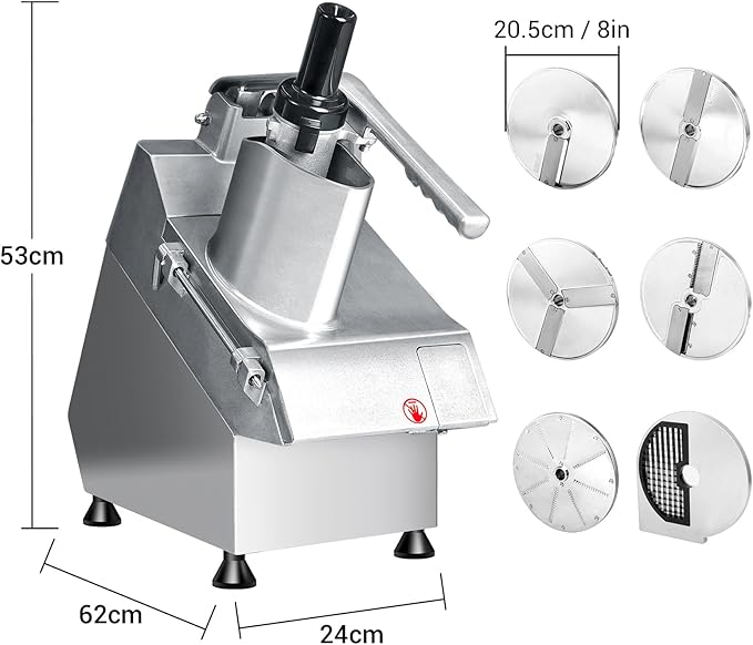 Commercial Vegetable Chopper with 6 blades, Electric Food Processor for Slicing Dicing Shredding, Professional Cheese Grater, 550W Veggie Cutter for Restaurant, Hotel School, Cafeteria, Buffet