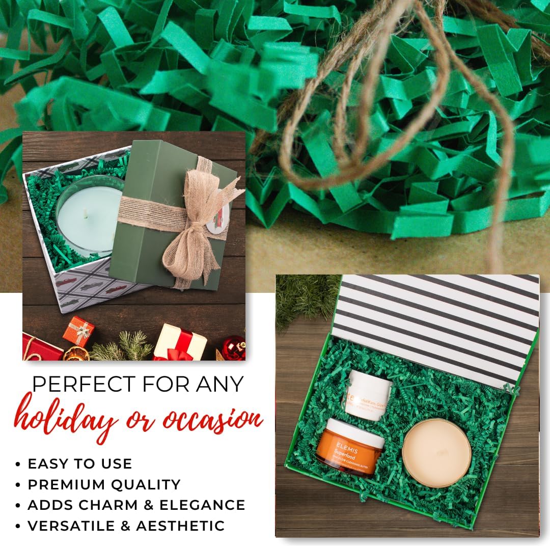 MagicWater Crinkle Cut Paper for Gift Baskets - 2LB - Green - Perfect for Shredded Paper Filler, Basket Filler, Gift Boxes, Bridesmaid Gifts, Halloween Stuffers & More – Ideal for All Occasions