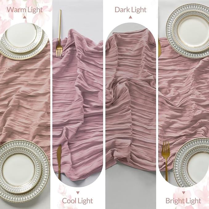 12 Pack Dusty Pink Cheesecloth Table Runner 35"×120" Gauze Fabric Table Runner Rustic Sheer Runner for Wedding Birthday Baby Shower Party Table Decoration Dusty Pink 12 Pack