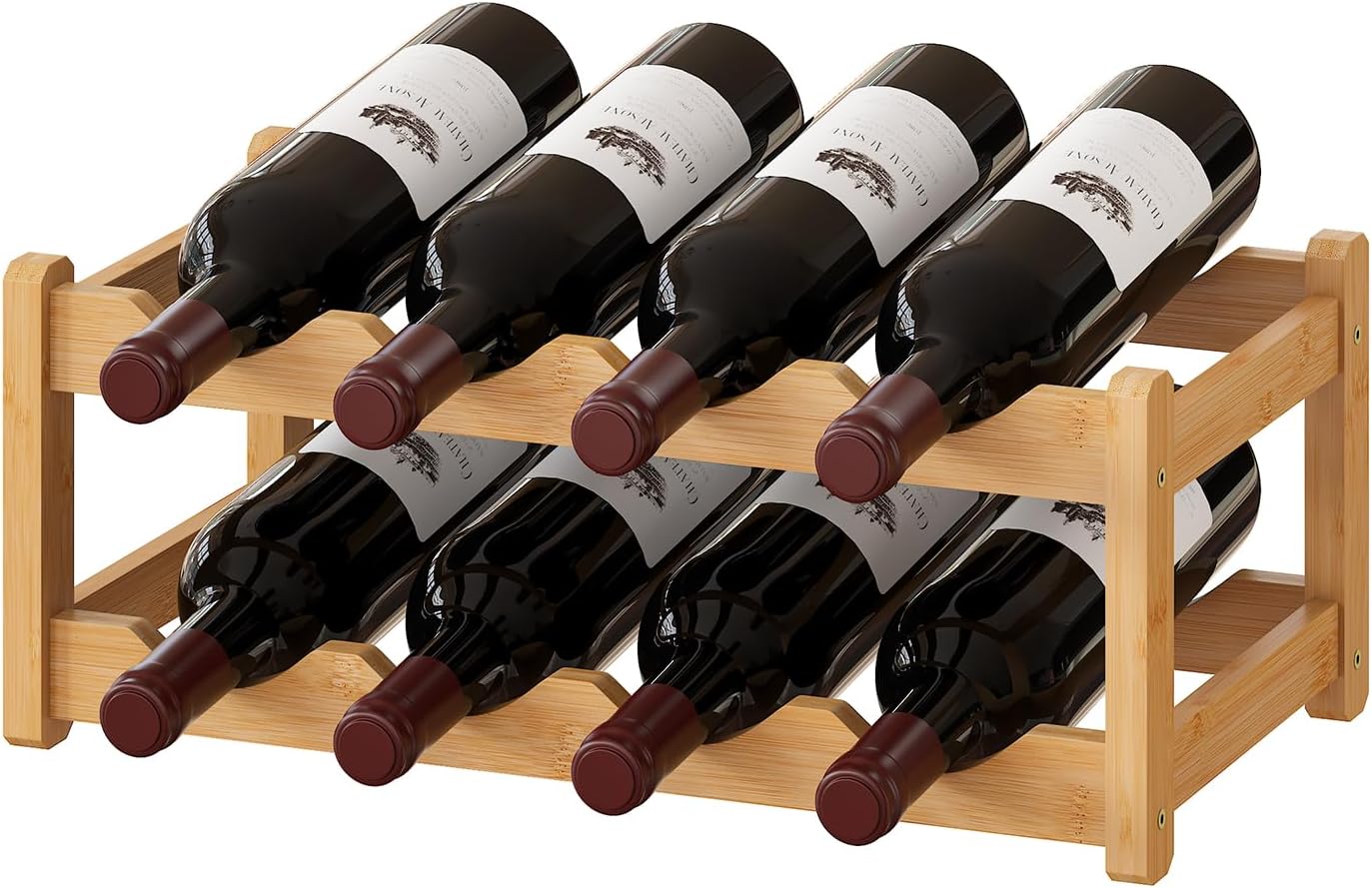 BMOSU Bamboo Wine Rack Wine Storage Cabinet Shelf 8 Bottle Wine Racks Countertop Sturdy for Kitchen Dining Room Pantry - 2 Tiers Wine Rack(Natural)