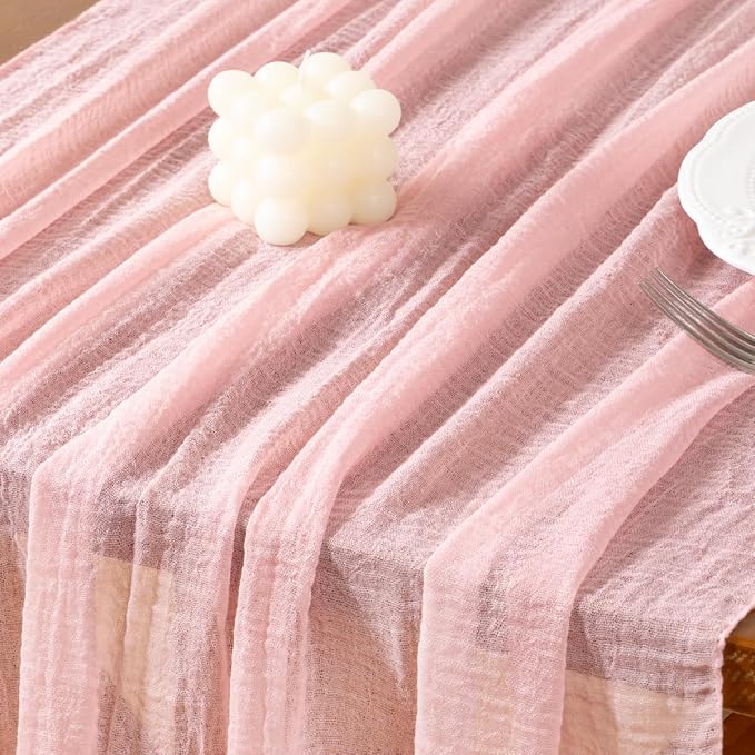 Socomi Pink Gauze Fall Thanksgiving Cheesecloth Table Runner Blush 120 Inch Rustic Boho Cheese Cloth Runner for Wedding Party Baby Bridal Shower Centerpiece Decoration Holiday Home Decorations