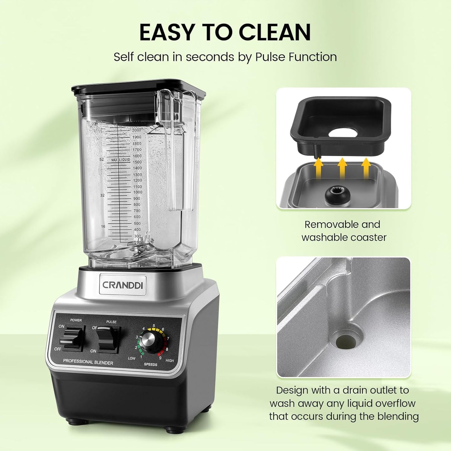 CRANDDI Professional Commercial Blender for Kitchen with Max 1500W High Power, 80oz Large Capacity Blender with Tamper for Crushing Ice, Chopping, Grinding, Making Smoothies, K96 Black