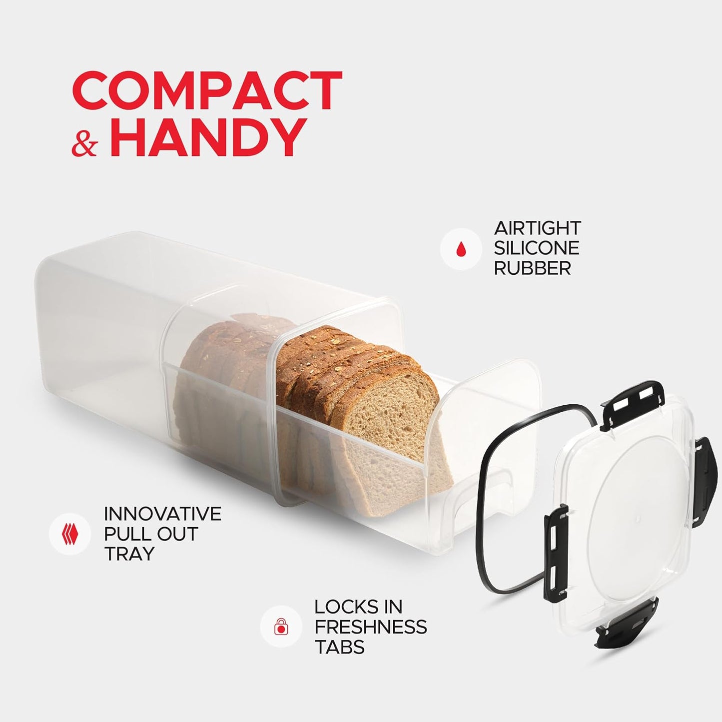Tafura Bread Storage Container with Tray, Plastic Bread Box, Bread Container with Airtight Lid, Loaf Bread Keeper, Bread Holder for Homemade Bread, BPA Free
