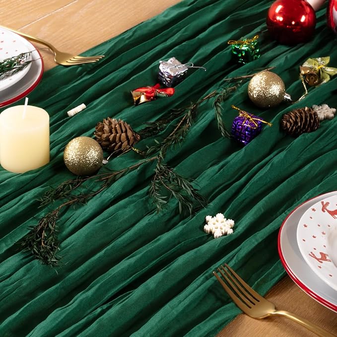 Emerald Green Cheesecloth Table Runner 4 Pack Christmas Green Table Runners Boho Gauze 120 Inches Cheese Cloth Table Decor for Xmas Holiday Season Parties Wedding Bridal Baby Shower Tea Party