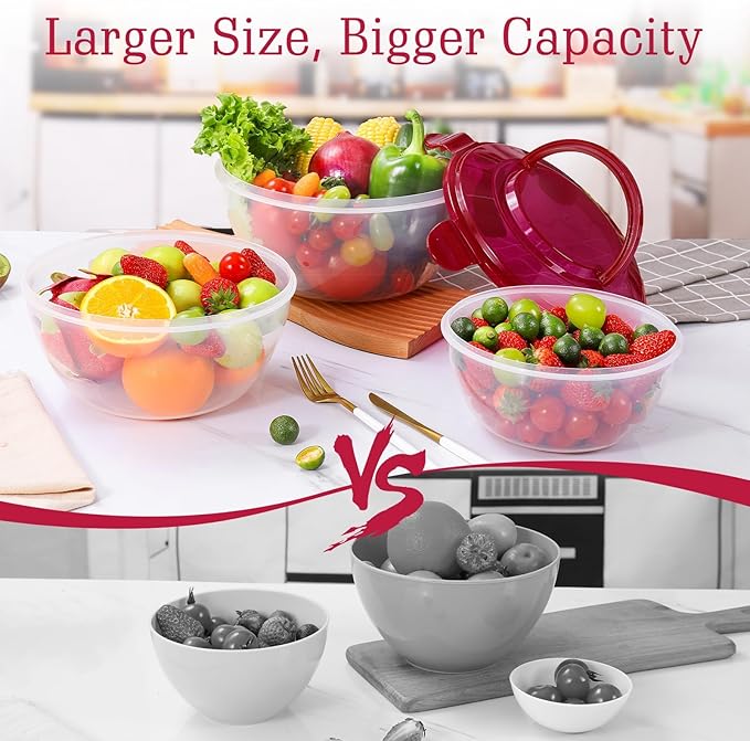 LUXEAR Mixing Bowls with Lids Set, Storage Bowls with Lids Set for Fridge, Meal Prep Bowls 4 Set BPA-Free Salad Bowls with Lid & Handle BPA-Free Salad Storage Container Cooking/Baking/Dishwasher Safe