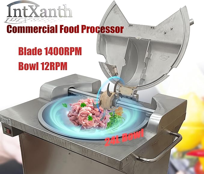 Commercial Meat Bowl Cutter Mixer with Wheels, 24L Heavy Duty Food Processor, 24.8" Bowl, 6 Blads, 1500W 661 LB/h Electric Food Chopperfor Restaurants & Kitchens