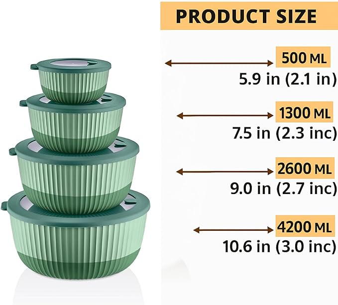 Mixing Bowls with Airtight Lids – 8 Piece Nesting Kitchen Set – BPA-Free, Leak-Proof & Stackable – Dishwasher, Microwave & Freezer Safe