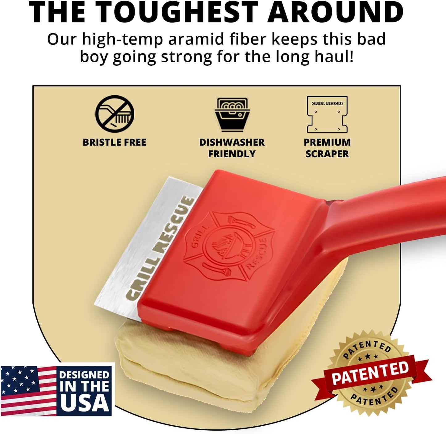 Grill Rescue BBQ Replaceable Cleaning Head, Bristle Free - Durable and Unique Grill Tools for Cast Iron or Stainless-Steel Grates, Barbecue Cleaner