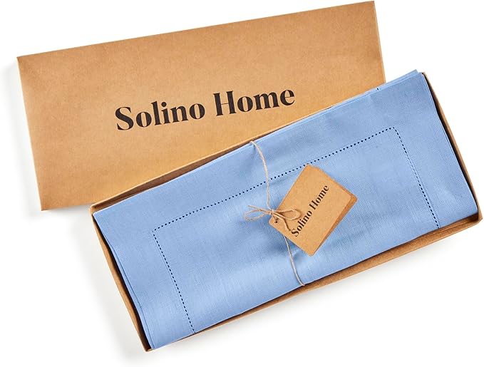 Solino Home Linen Cornflower Blue Table Runner 72 Inches Long - 100% Pure Linen Hemstitch Table Runner 14 x 72 Inch for Dresser, Dining, Christmas, Holiday, New Year - Classic Hemstitch
