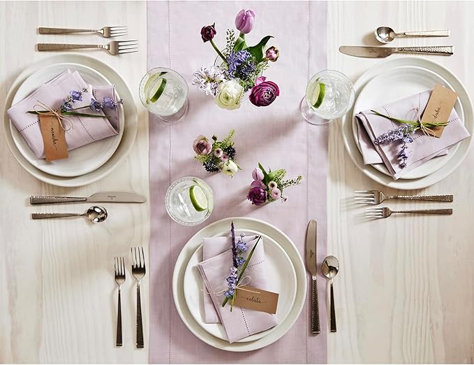 Solino Home Linen Lilac Table Runner 144 Inches Long - 100% Pure Linen Extra Long Table Runner 14 x 144 Inch for Christmas, New Year - Classic Hemstitch
