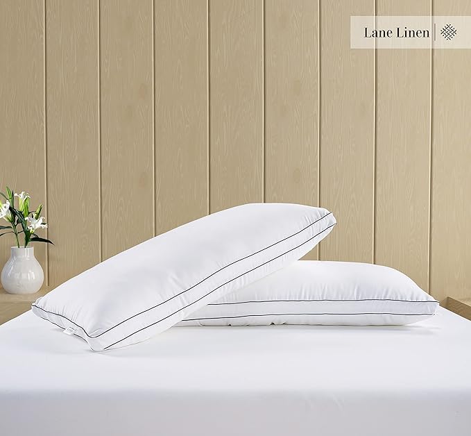 Lane Linen King Size Pillows Set of 2 - Medium Soft Support Gusseted Hotel Quality Bed Pillow, Down Alternative Pillows for Side, Back and Stomach Sleepers, Cool & Breathable For Every Day Use - White