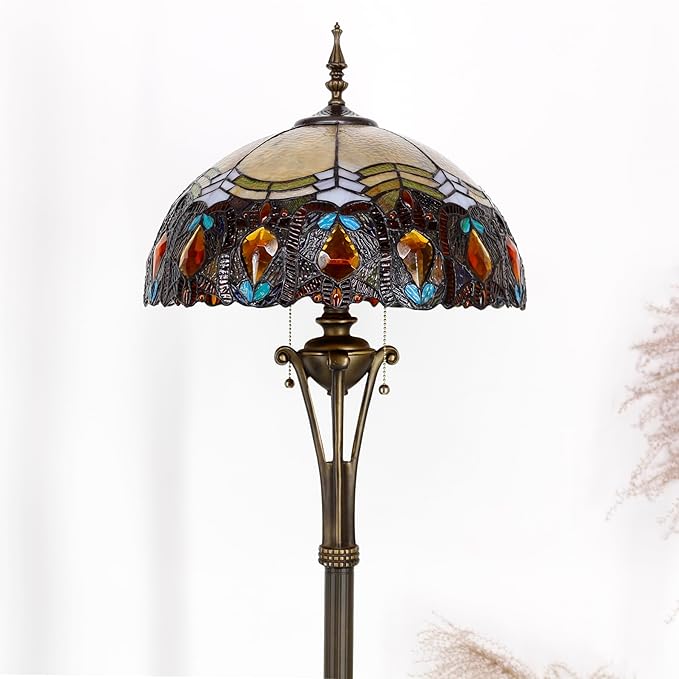 Tiffany Floor Lamp Base Only, for 16-24 Inch Stained Glass Lampshade Height 70 Inch Bronze Finished Resin Base Antique Standing Lighting Base Replacement Only Wide 11 Inch(A (W11H70 Inch))