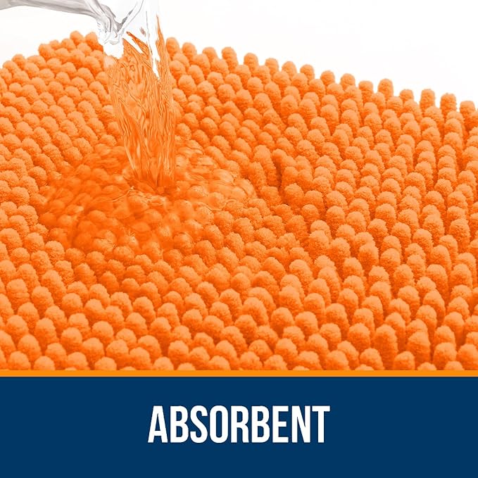 OLANLY Bathroom Rugs 44x24, Extra Soft Absorbent Chenille Bath Rugs, Rubber Backing Quick Dry, Machine Washable Bath Mats for Bathroom Floor, Tub and Shower, Home Decor Accessories, Orange