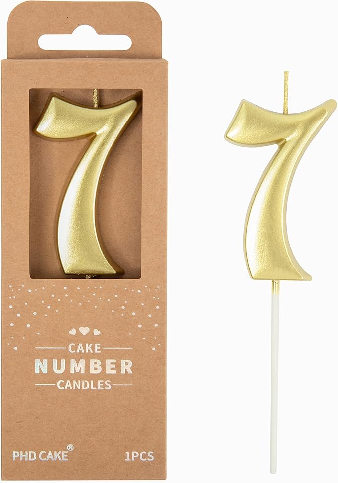PHD CAKE 2.76 Inch Elegant Gold 7 Number Birthday Candles, Gold Number Candles, Cake Number Candles, Party Celebration