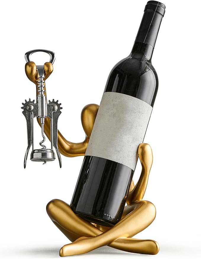 XINXUAN Abstract Wine Bottle Holder Home Decor, Resin Hollow-Out Design Decorative Wine Rack (Gold)