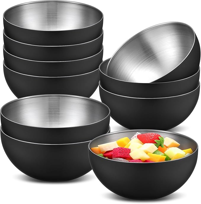 Nuogo 10 Pcs Stainless Steel Mixing Bowls Christmas Decorative Esthetician Bowls for Christmas First Holy Communion Wedding Baking Prepping Serving Facial Salad Fruit Candy(5.9 Inch,Black)