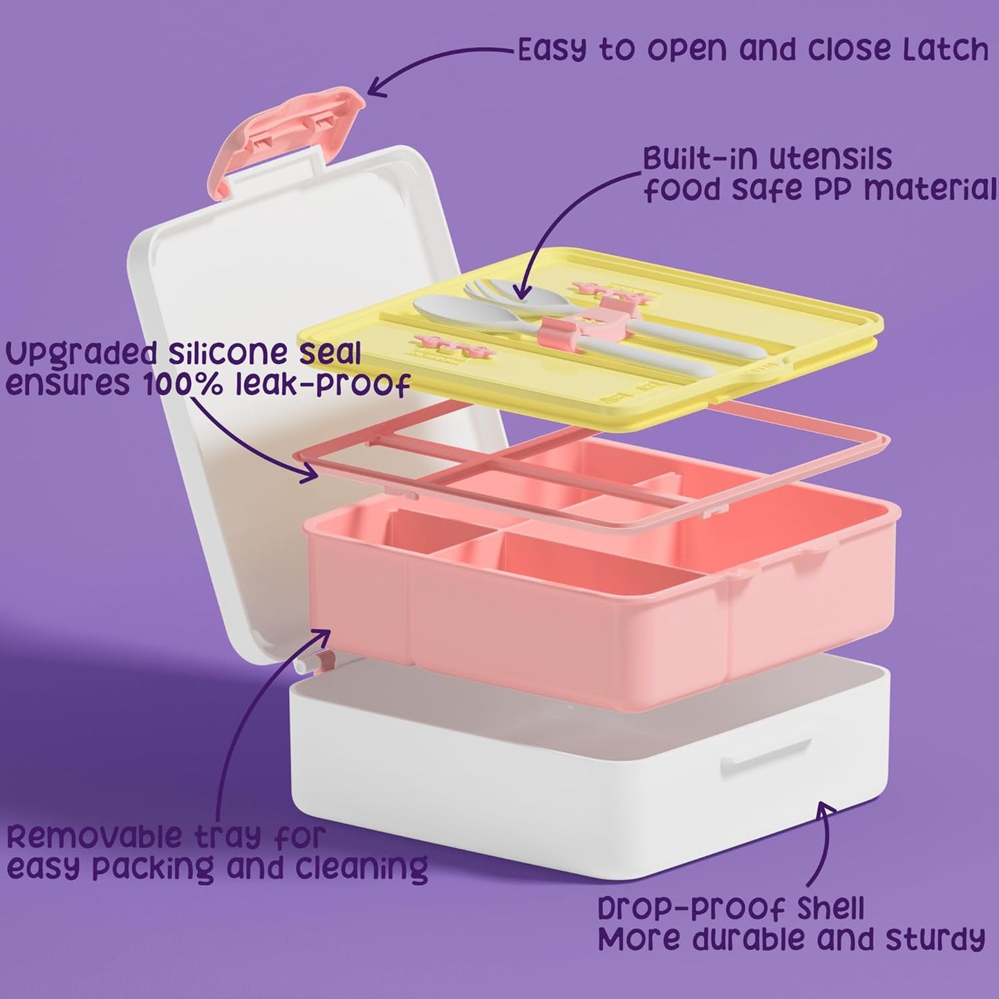 Fimibuke Kids Bento Lunch Box with 4 Compartments, Insulated lunch Bag, Stainless Steel Insulated Water Bottle, Ice Pack & Utensils Set, Birthday Gifts for Ages 3-12 Back to School Toddler Girls Boys